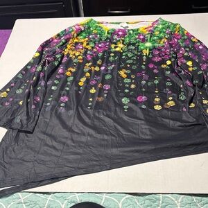 Ladies Mardi Gras Colorful Floral Asymmetrical Top